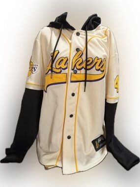 Lakers Cream and Black Puffer-Style Hooded Jacket